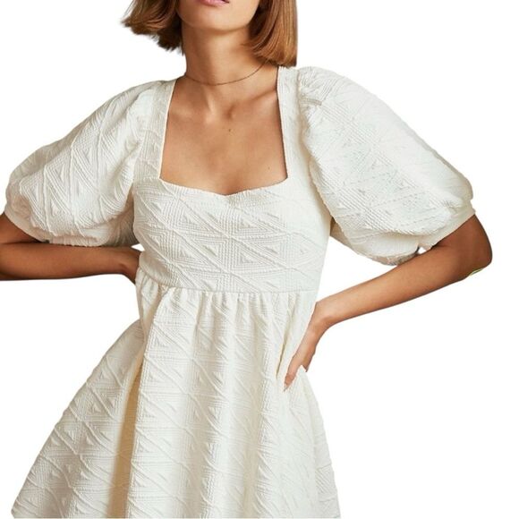 Free People Dresses & Skirts - Free People Women's White Square Neckline Tie Back Violet Minidress Size large